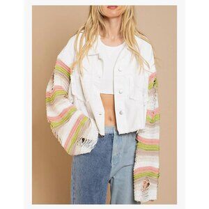 Joiemont Woven Sleeve Denim Mixed Media Jacket NWT Size Small